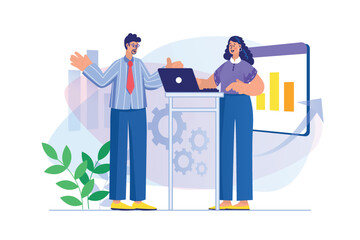 Teamwork concept with people scene. Vector illustration