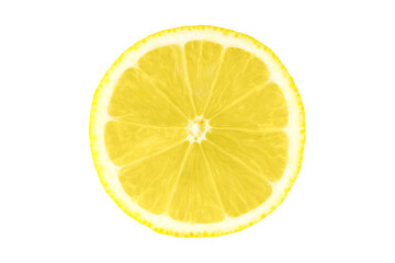 Round piece of lemon isolated on white background.