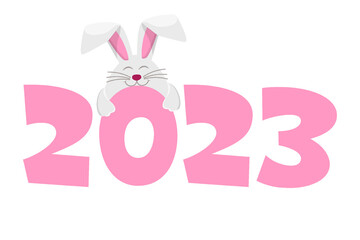 Happy New Year 2023, Rabbit Zodiac. Greeting card template