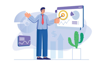 Business target concept with people scene. Vector illustration