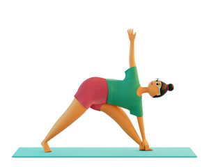 Triangle Pose (Utthita Trikonasana). A series Yoga Poses. 3d render illustration.