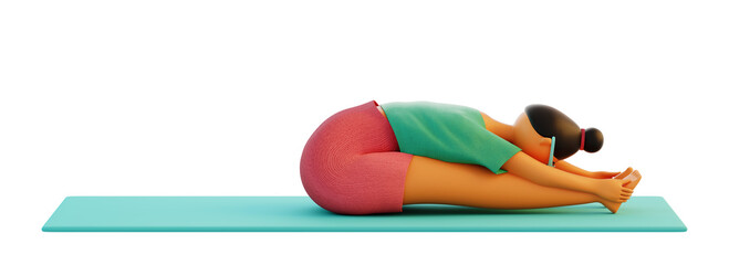 Seated Forward Fold Pose (Paschimottanasana). A series Yoga Poses. 3d render illustration.