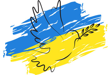 Stop War, peace, pigeon sign, pray for Ukraine, Ukraine flag concept 
