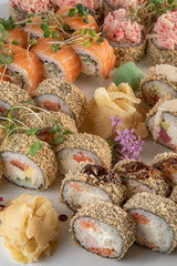 set sushi rolls with gignger