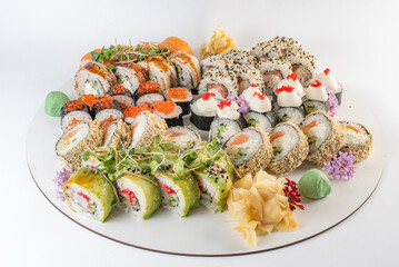 set sushi rolls on white background