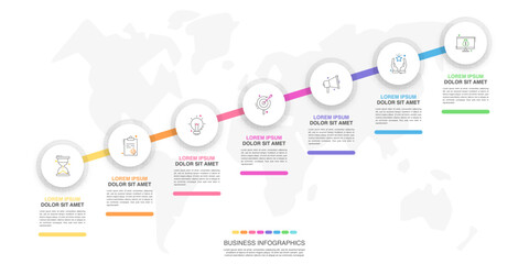Circle vector infographic template with seven steps and options for annual reports, presentations, advertising, chart. Modern business illustration.