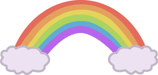 Hand drawn rainbow with clouds. Flat style.Isolated clipart.