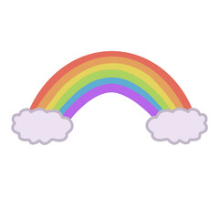 Hand drawn rainbow with clouds. Flat style.Isolated clipart.