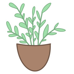 Hand drawn houseplant in a pot. Flat style.Isolated flower clipart