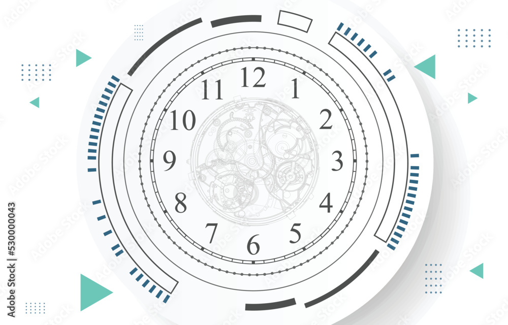 Poster abstract technology analog clock face on white background.timer vector wallpaper concept.