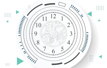 Naklejka premium Abstract technology analog clock face on white background.Timer vector wallpaper concept.