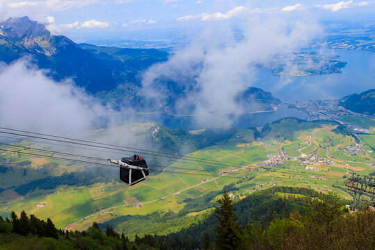 Gondola of Stanserhorn cabrio cable car to Stanserhorn mountain in Switzerland