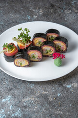 sushi rolls on white plate 