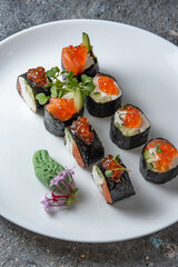 sushi rolls on white plate 