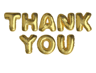 Isolated golden air balloon word THANK YOU with transparent background