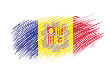 3D Flag of Andorra on vintage style brush background.
