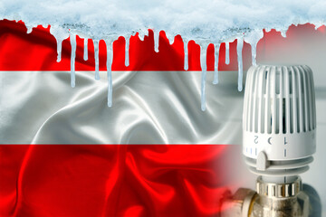 long ice icicles, national silk flag of austria, cold temperature, freeze and ice in winter and...