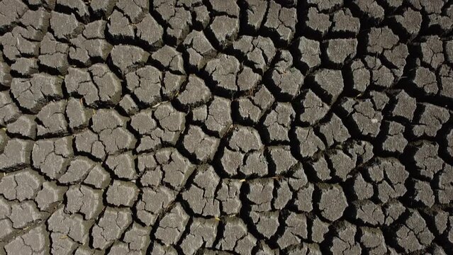 s&egrave;cheresse dans un &eacute;tang montrant les fissure de la terre