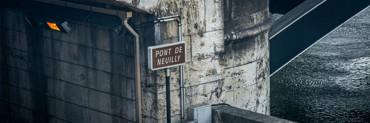 Pont de Neuilly bridge street sign in Neuilly sur Seine, France