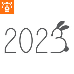 Happy new year 2023 solid icon, glyph style icon for web site or mobile app, number and year, chinese new year vector icon, simple vector illustration, vector graphics with editable strokes.
