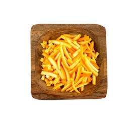 Raw Sliced Orange Peel Isolated, Zest on White Background