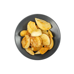 Fried Garlic Cloves Pile Isolated on White Background