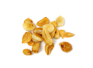 Fried Garlic Cloves Pile Isolated on White Background