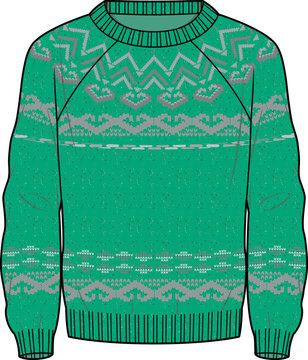 green sweater with geometric pattern clip art preview