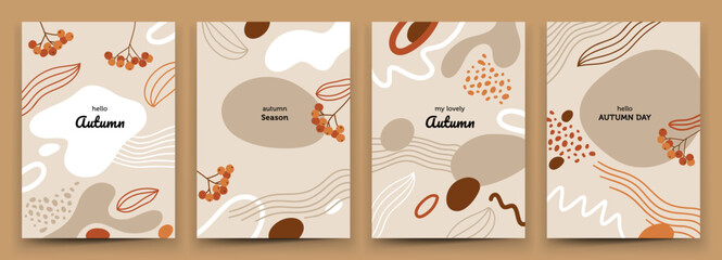 Set of abstract creative universal artistic templates. Good for poster, invitation, flyer, cover, banner, placard, brochure and other graphic design. Autumn Trendy abstract design season template. 