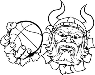 Viking Basketball Ball Sports Mascot Cartoon