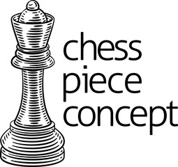 Queen Chess Piece Vintage Woodcut Style Concept