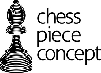 Bishop Chess Piece Vintage Woodcut Style Concept