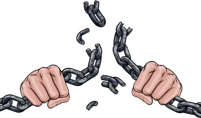 Hands Breaking Chain Links Freedom Design