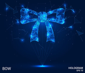 Fototapeta na wymiar Hologram bow. A bow made of polygons, triangles of dots and lines. Bow icon low poly connection structure. Technology concept vector.