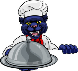 Panther Chef Mascot Sign Cartoon Character