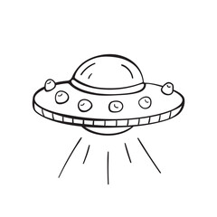 Isolated vector illustration of ufo spaceship. Cute thin line icon for design, cover etc.