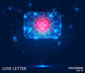 The hologram is a love letter. A love letter of polygons, triangles of dots and lines. Love letter icon low poly compound structure. Technology concept vector.