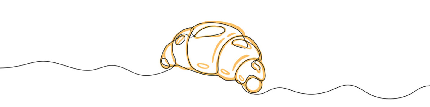 recommend clip art: Continuous one line drawing silhouette of croissant. Croissant linear icon. One line drawing background. Vector illustration. Croissant linear background