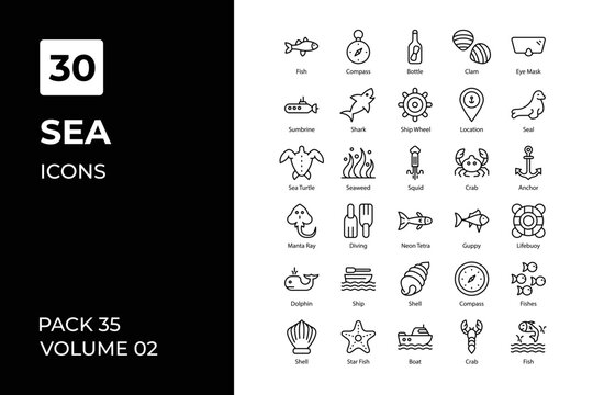 Sea icons collection. Set contains such Icons as fish, green, icon, loots, ocean, octopus, play, rig, sand, sea, treasures, water, and more