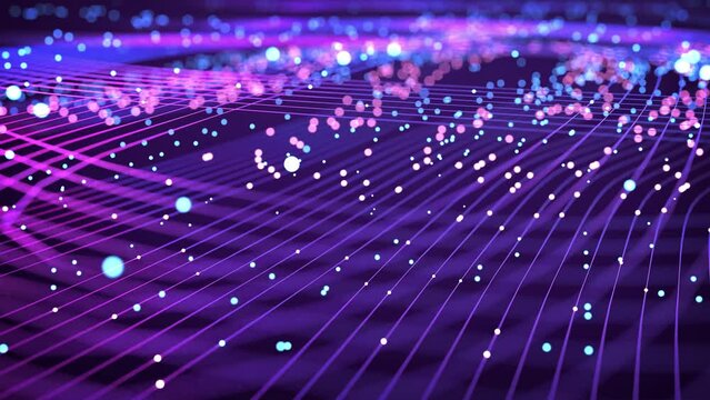 4k particle lines with animated light spheres in abstract space environment