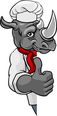 Rhino Chef Mascot Sign Cartoon Character