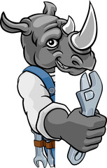 Rhino Plumber Or Mechanic Holding Spanner