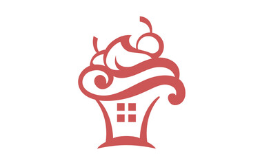 Cupcake Sweet Cake Bakery Cherry Cake Logo Template