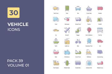 Vehicle icons collection. Set contains such Icons as car, bus, truck, bike, and more