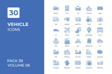 Vehicle icons collection. Set contains such Icons as car, bus, truck, bike, and more