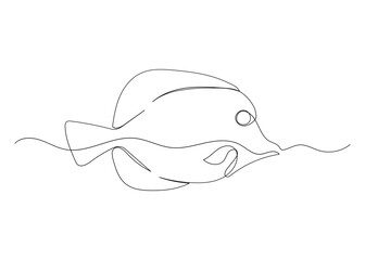 Continuous line drawing of fish with the ocean. Minimalism art.