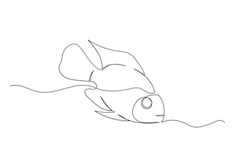 Continuous line drawing of fish with the ocean. Minimalism art.