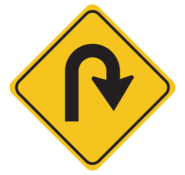 Right U-turn ahead traffic sign road.