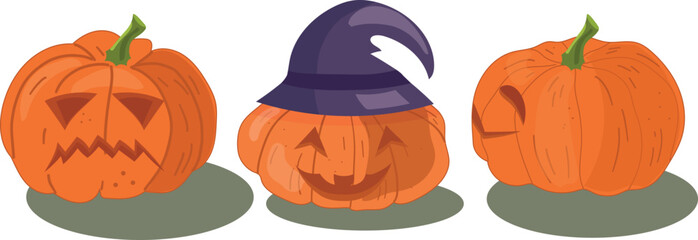 Set of pumpkins for Halloween. Element for print, postcard and poster. Vector illustration