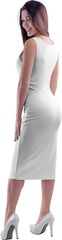 Medium length dress mockup, skin-tight sundress on a girl, png clothes, isolated, back view.